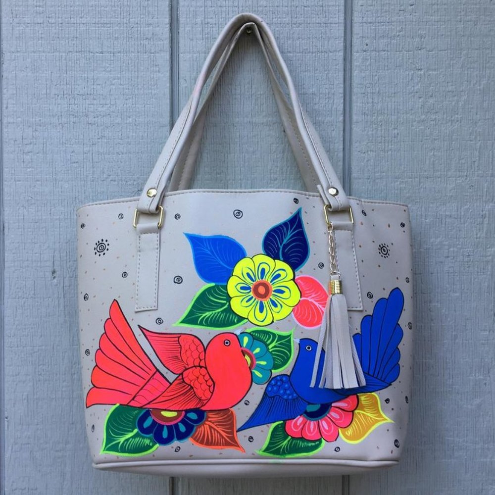 Hand Painted Mexican Tote Bag